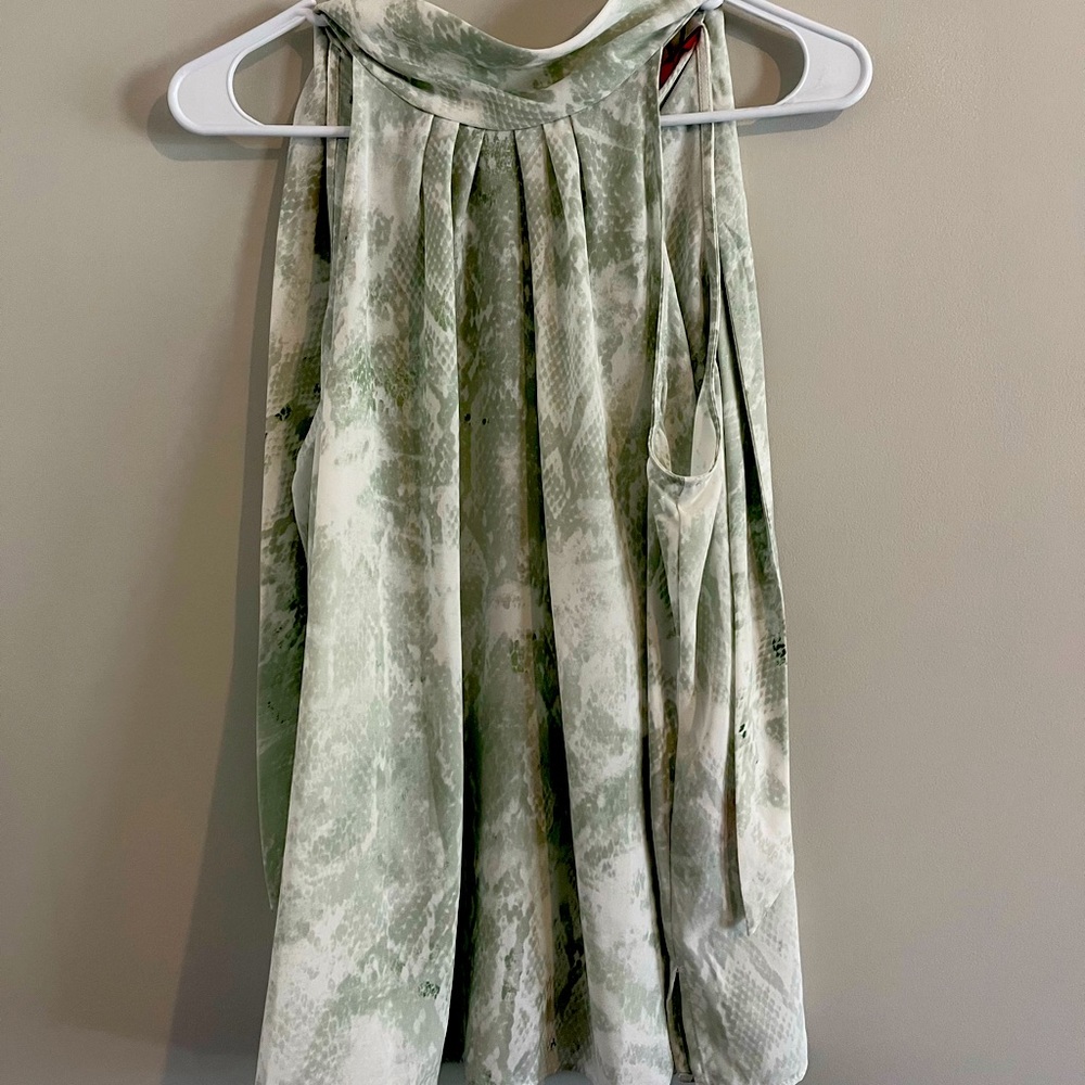 Tie neck snake skin print green top